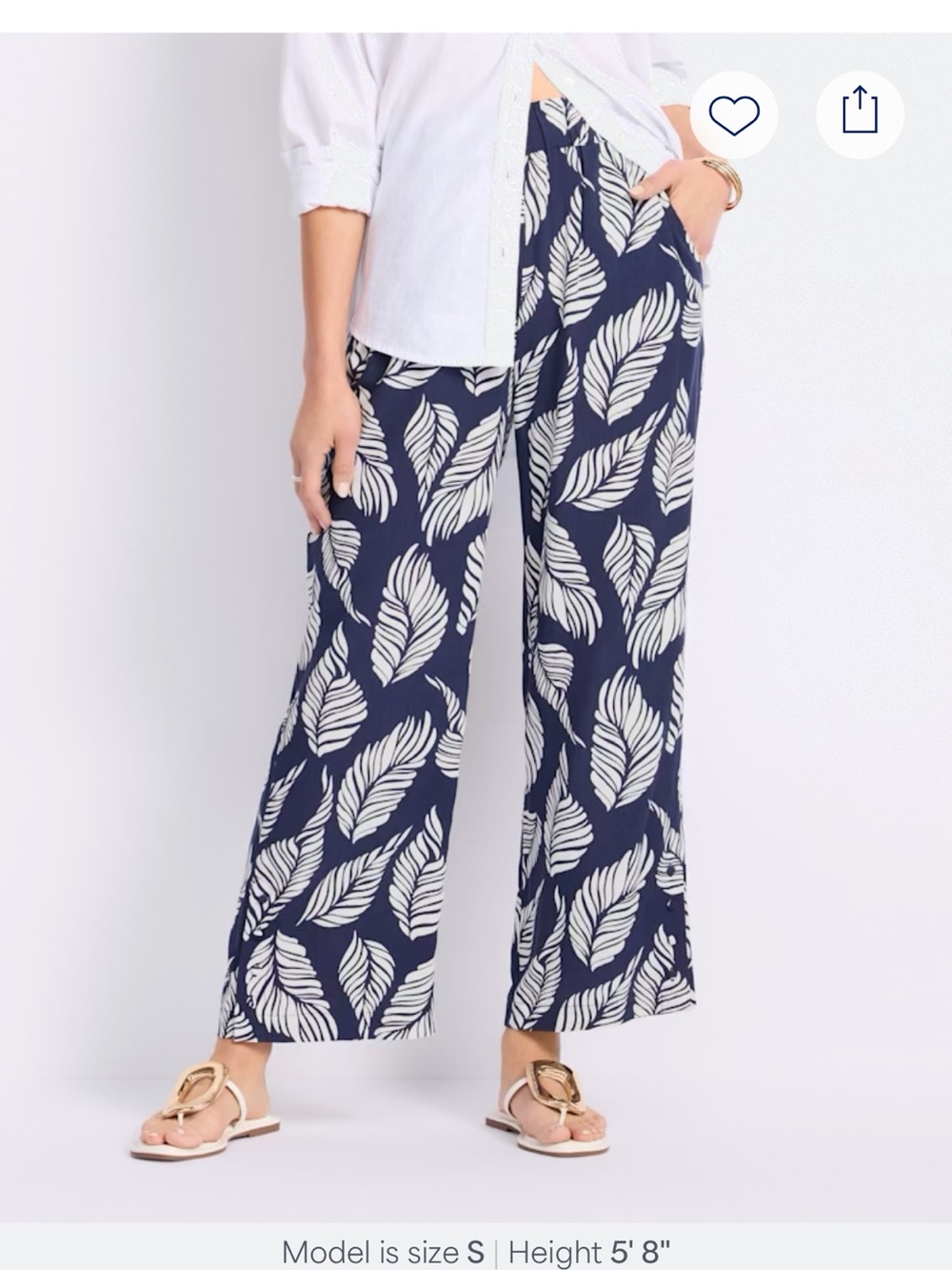 Tribal Navy Wide-Leg Pants with White Leaf Print